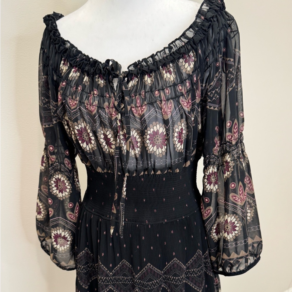 Zara Basic Boho Floral Smocked Dress - Size L - Picture 14 of 15